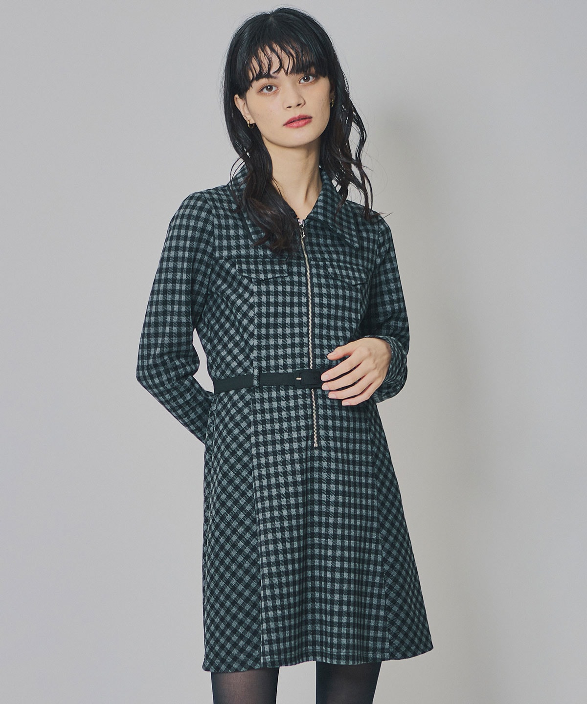 クラシカルチェックZIPミニワンピース