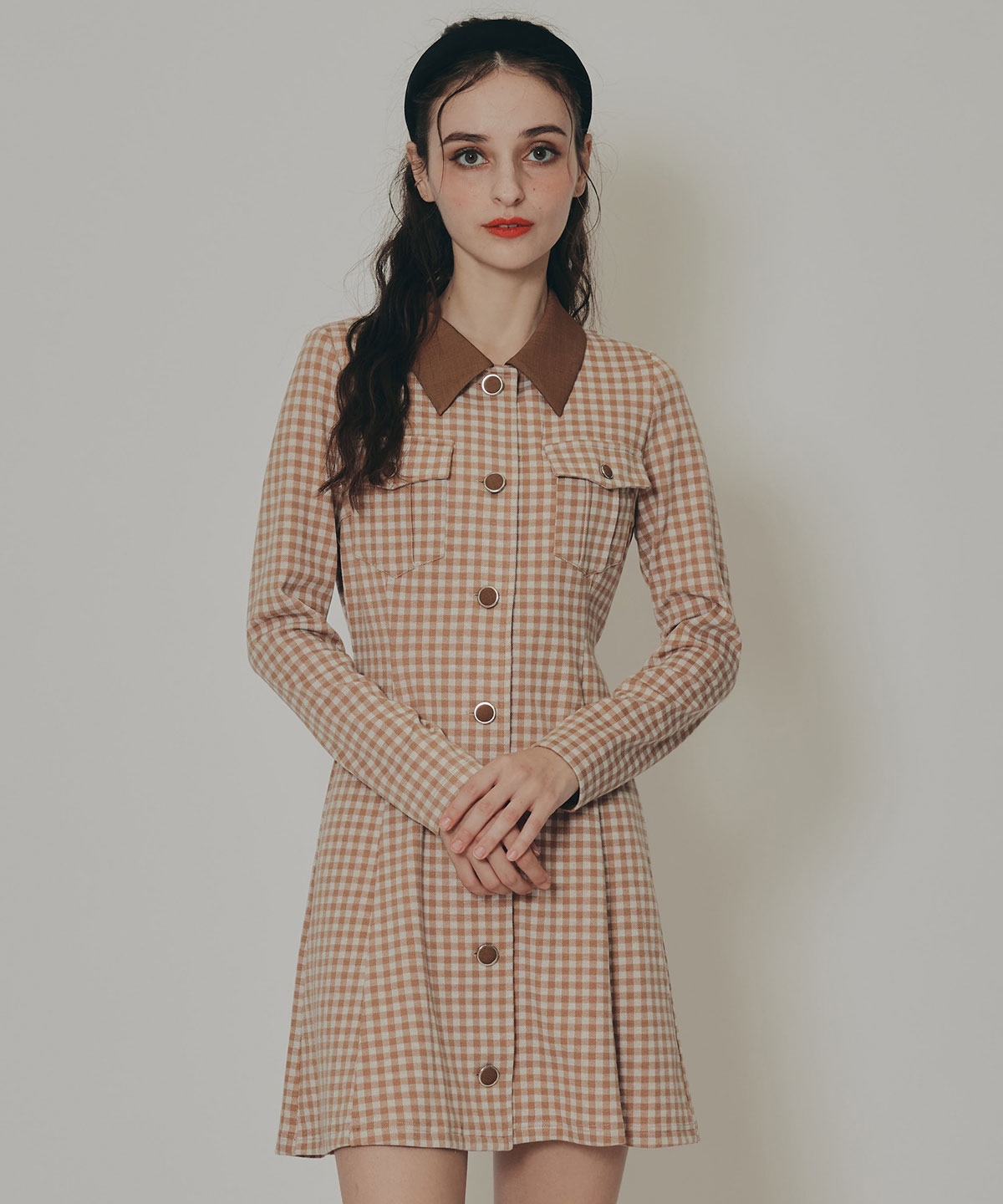 チェックバイカラーカットミニワンピース