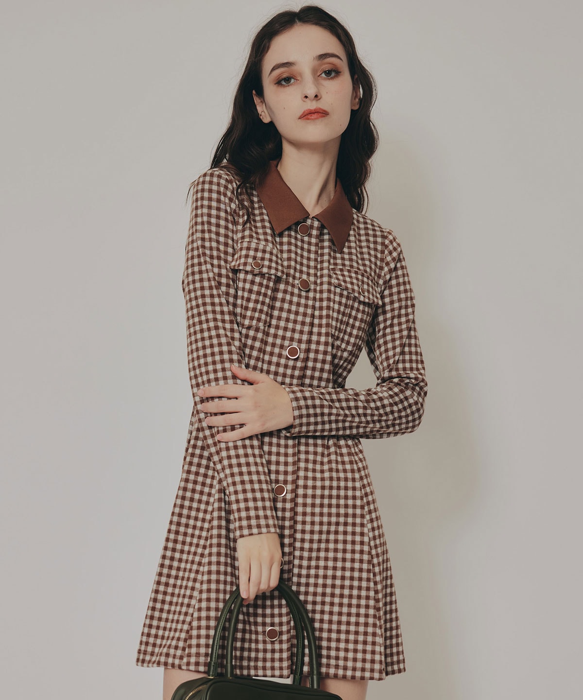 チェックバイカラーカットミニワンピース