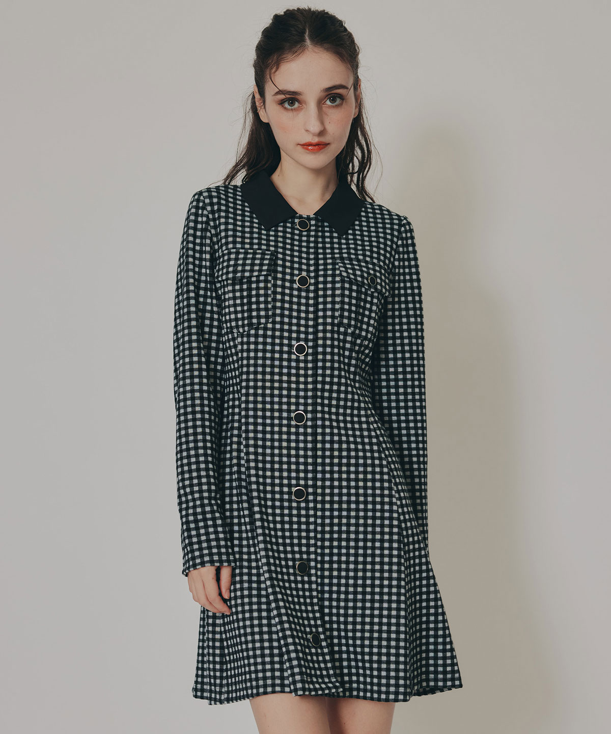 チェックバイカラーカットミニワンピース