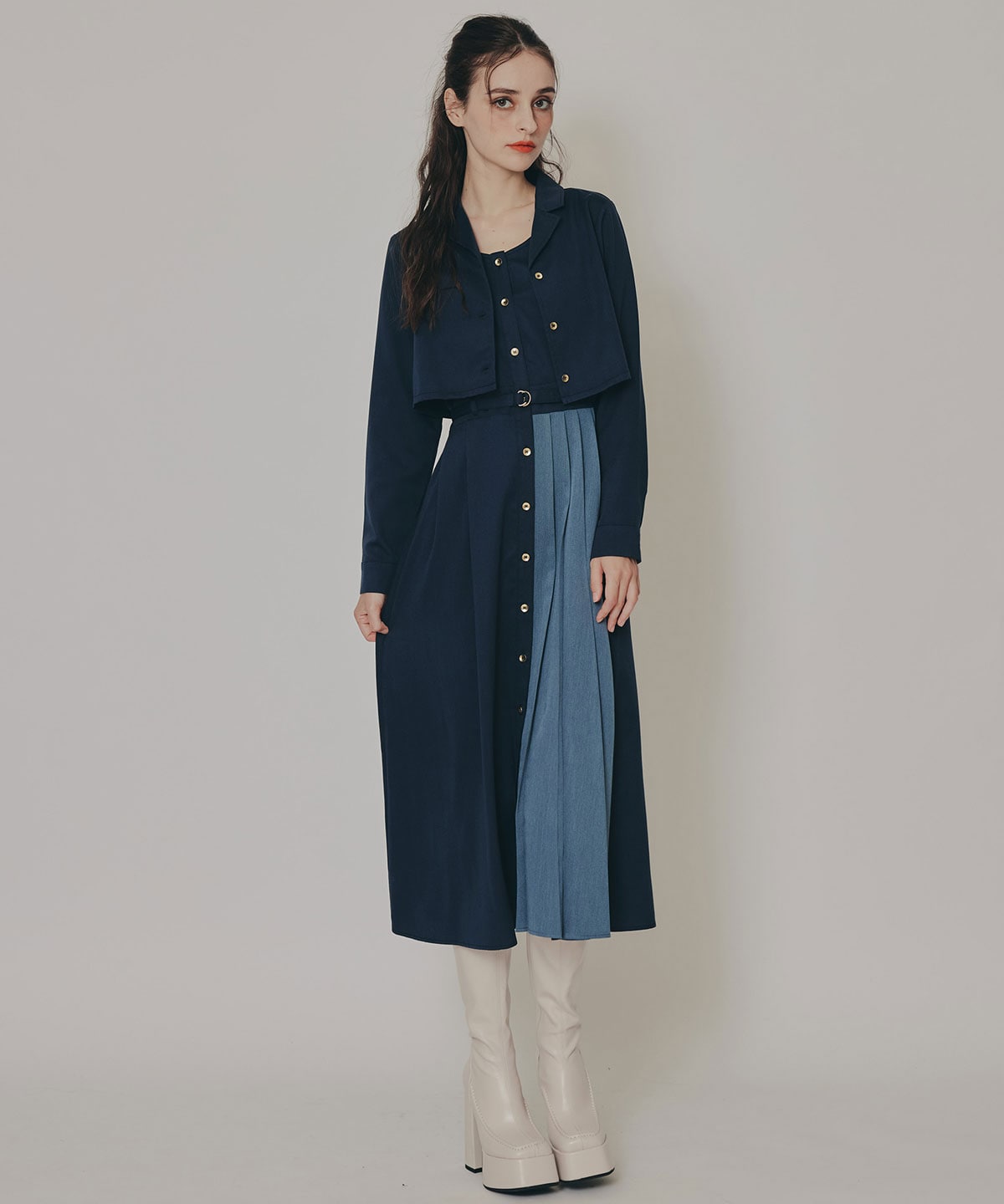 バイカラープリーツトレンチワンピース(F ベージュ): REDYAZEL