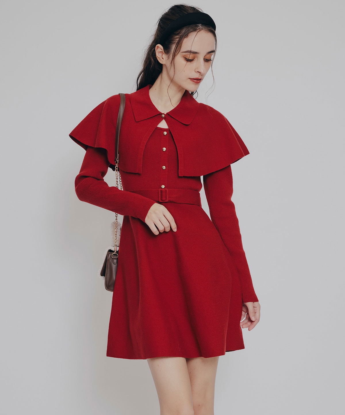 ケープSETニットフレアミニワンピース