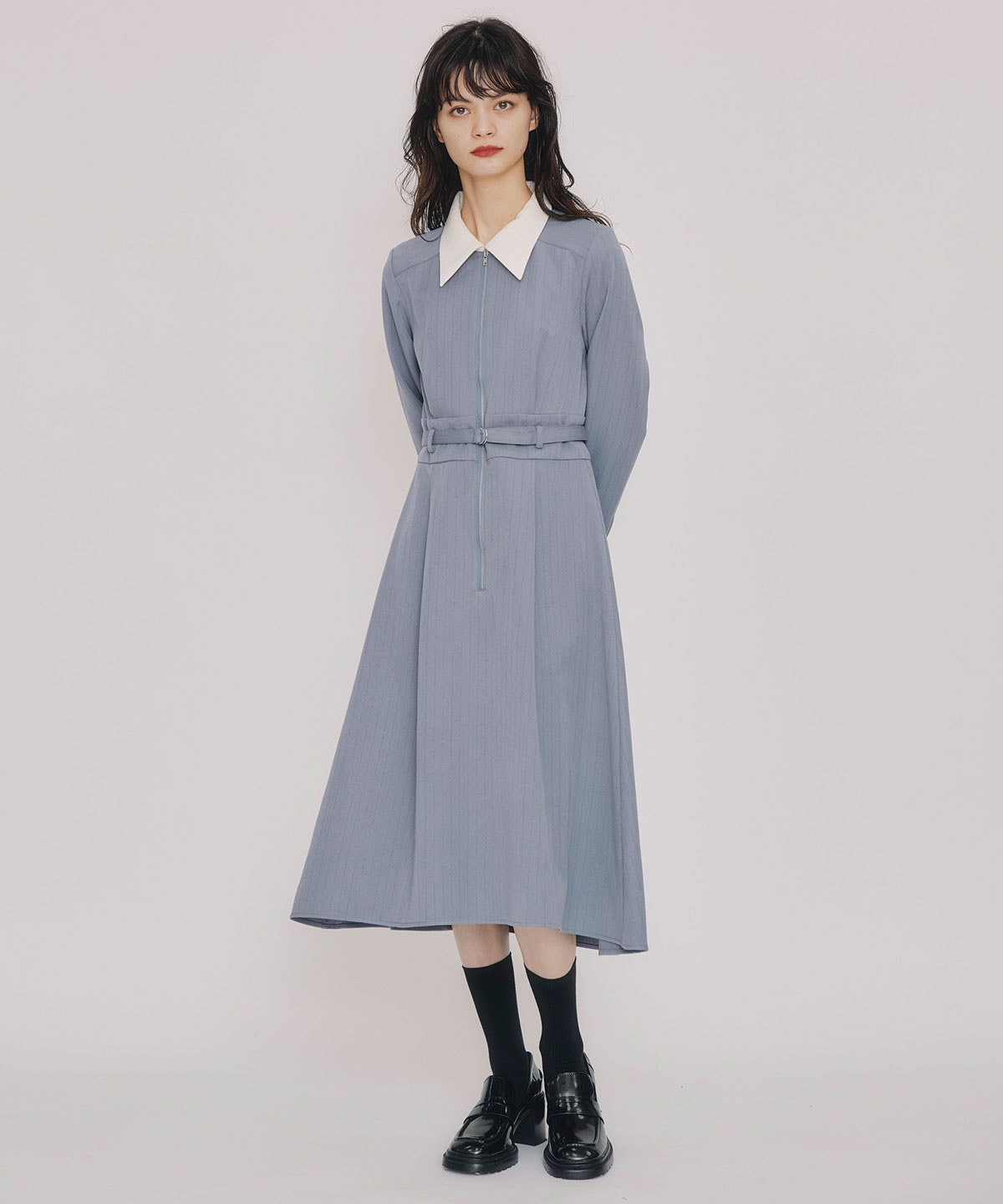 フロントZIPストライプロングワンピース