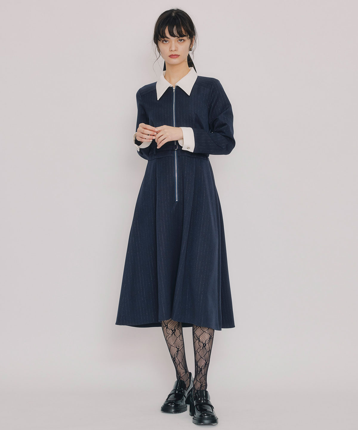 フロントZIPストライプロングワンピース