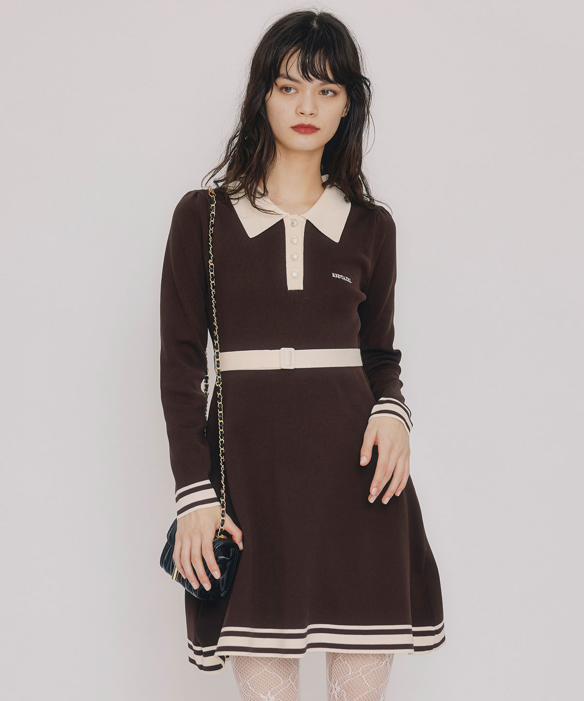 バイカラーポロニットミニワンピース