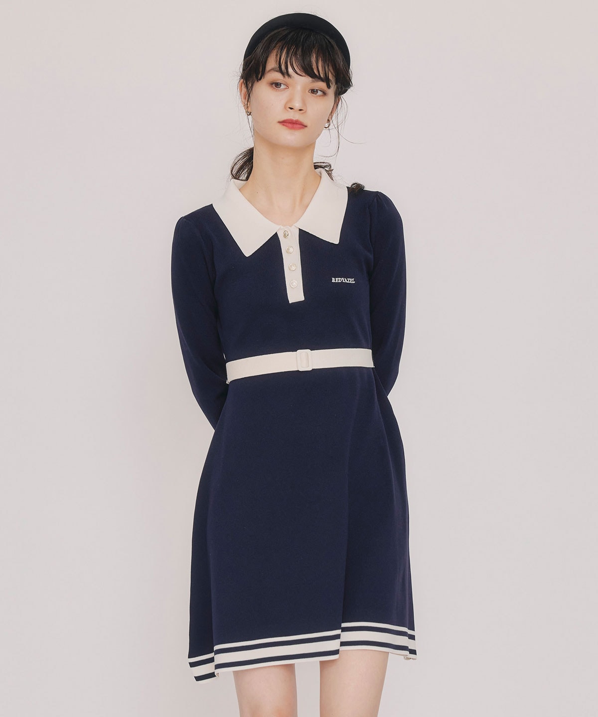 バイカラーポロニットミニワンピース
