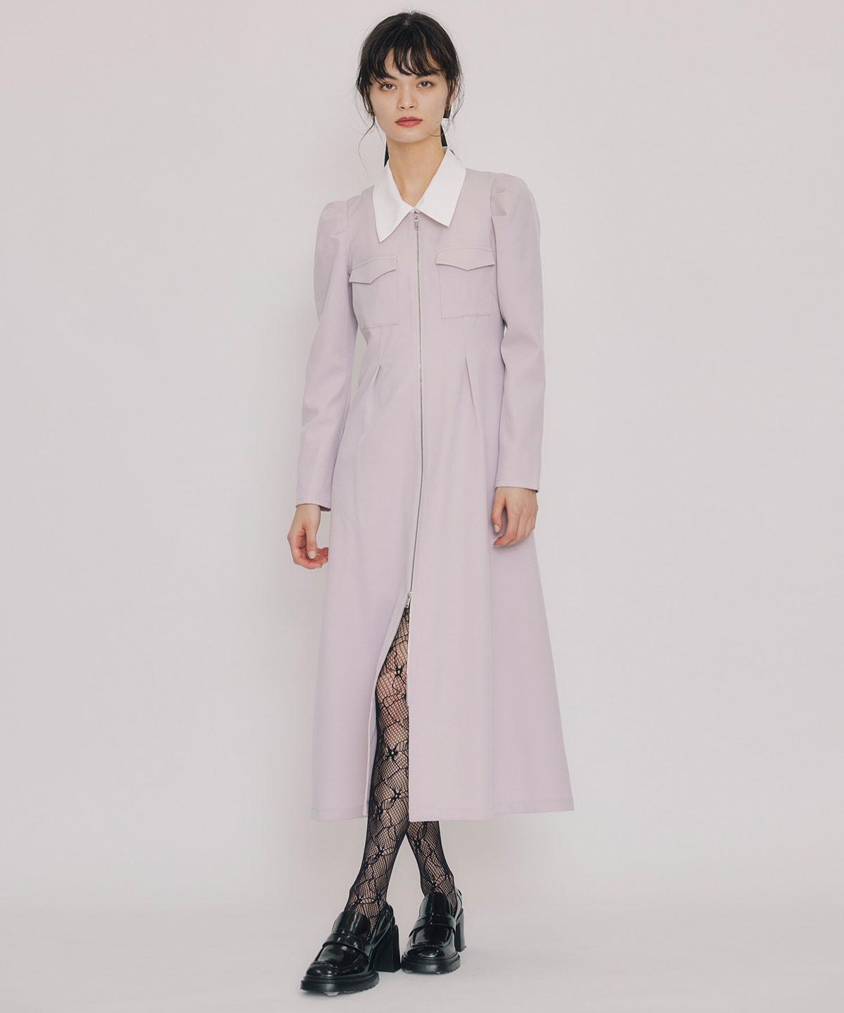 フロントZIPバイカラーロングワンピース