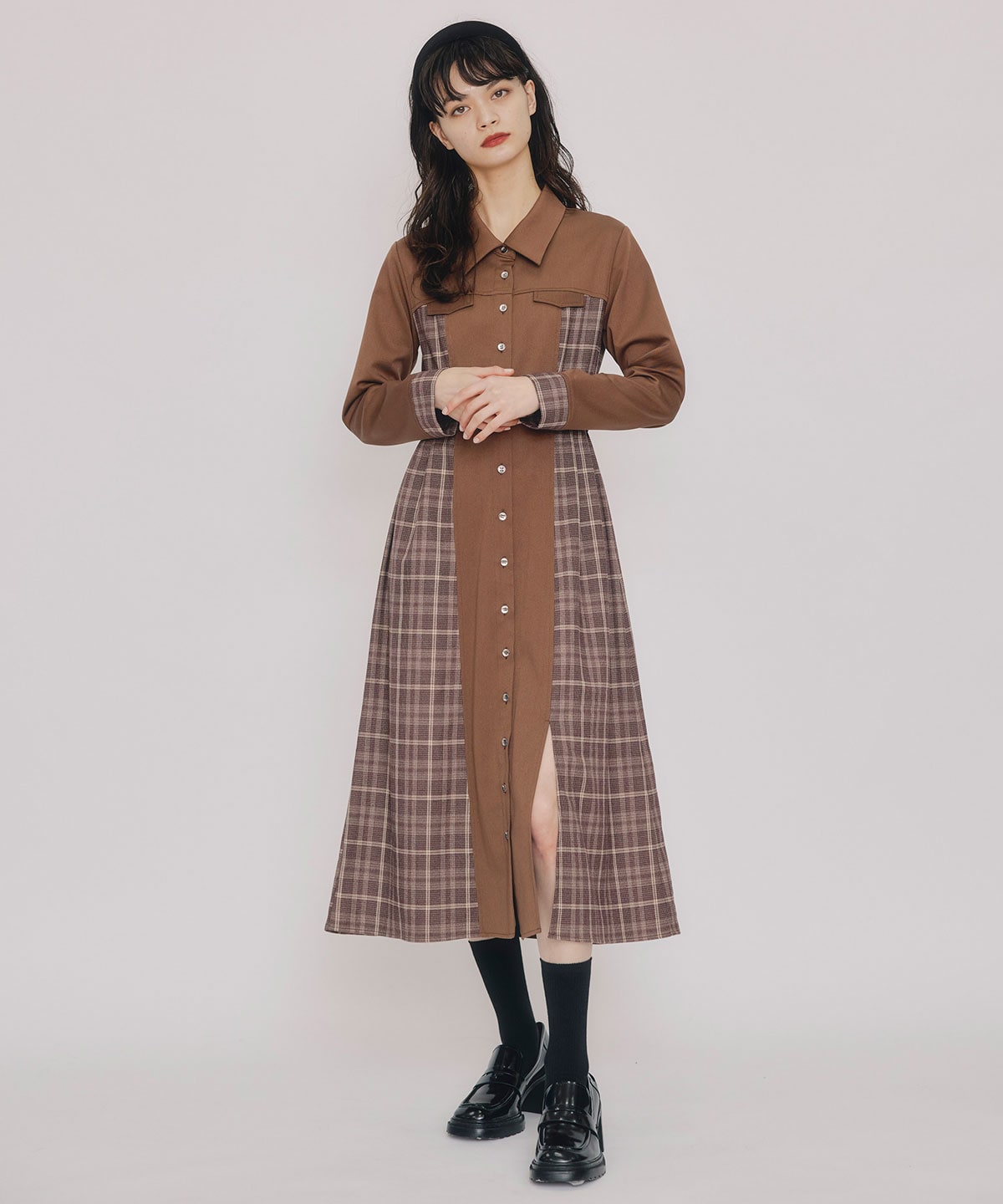 チェックパネルロングワンピース