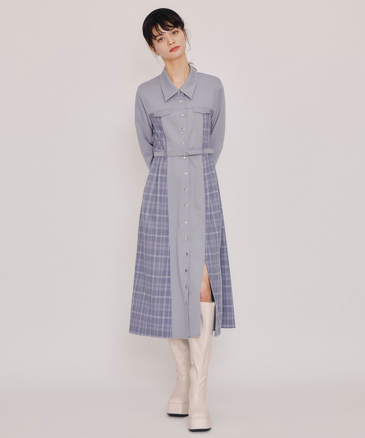 チェックパネルロングワンピース