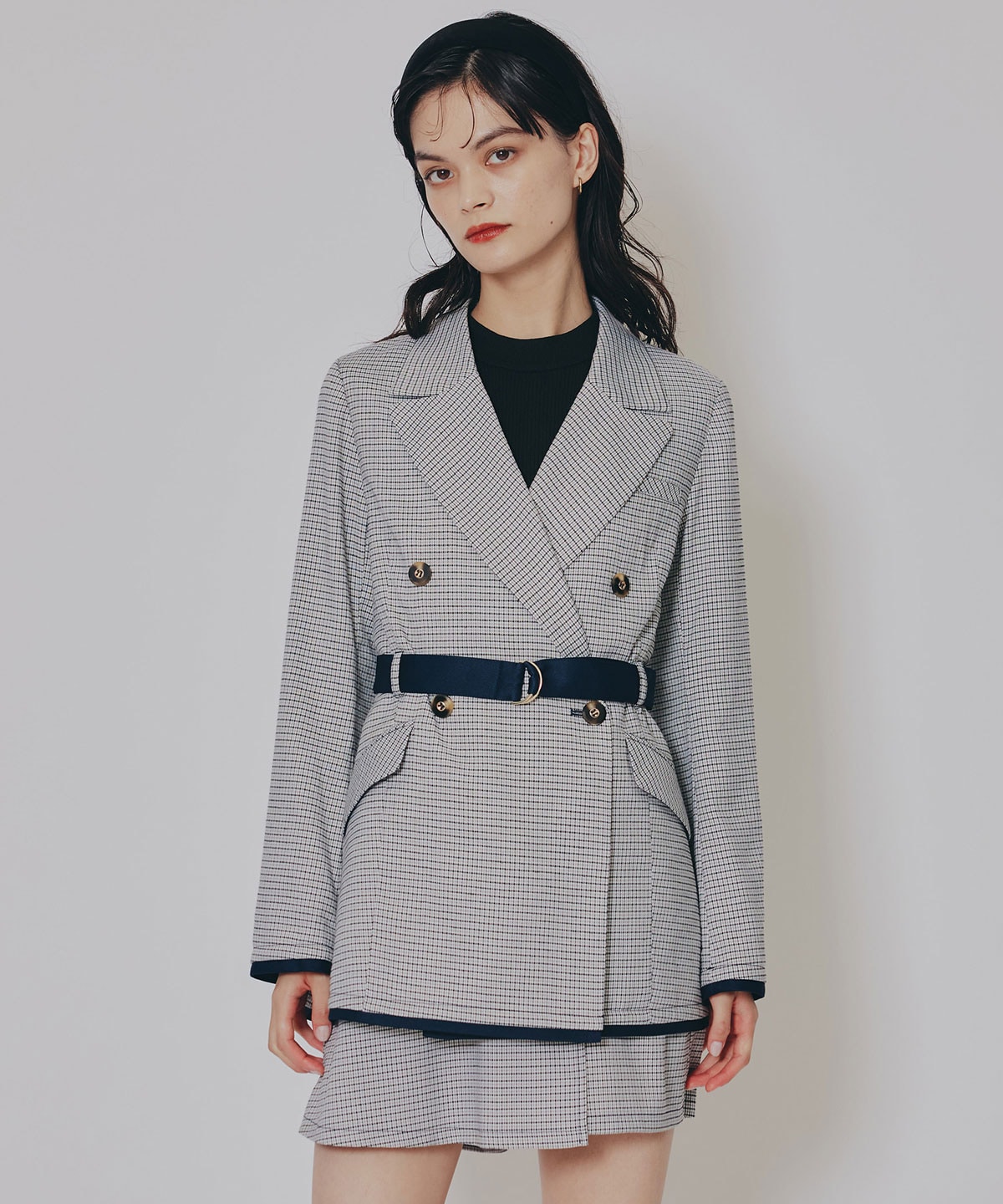 【セットアップ可能】グレンチェックダブルジャケット