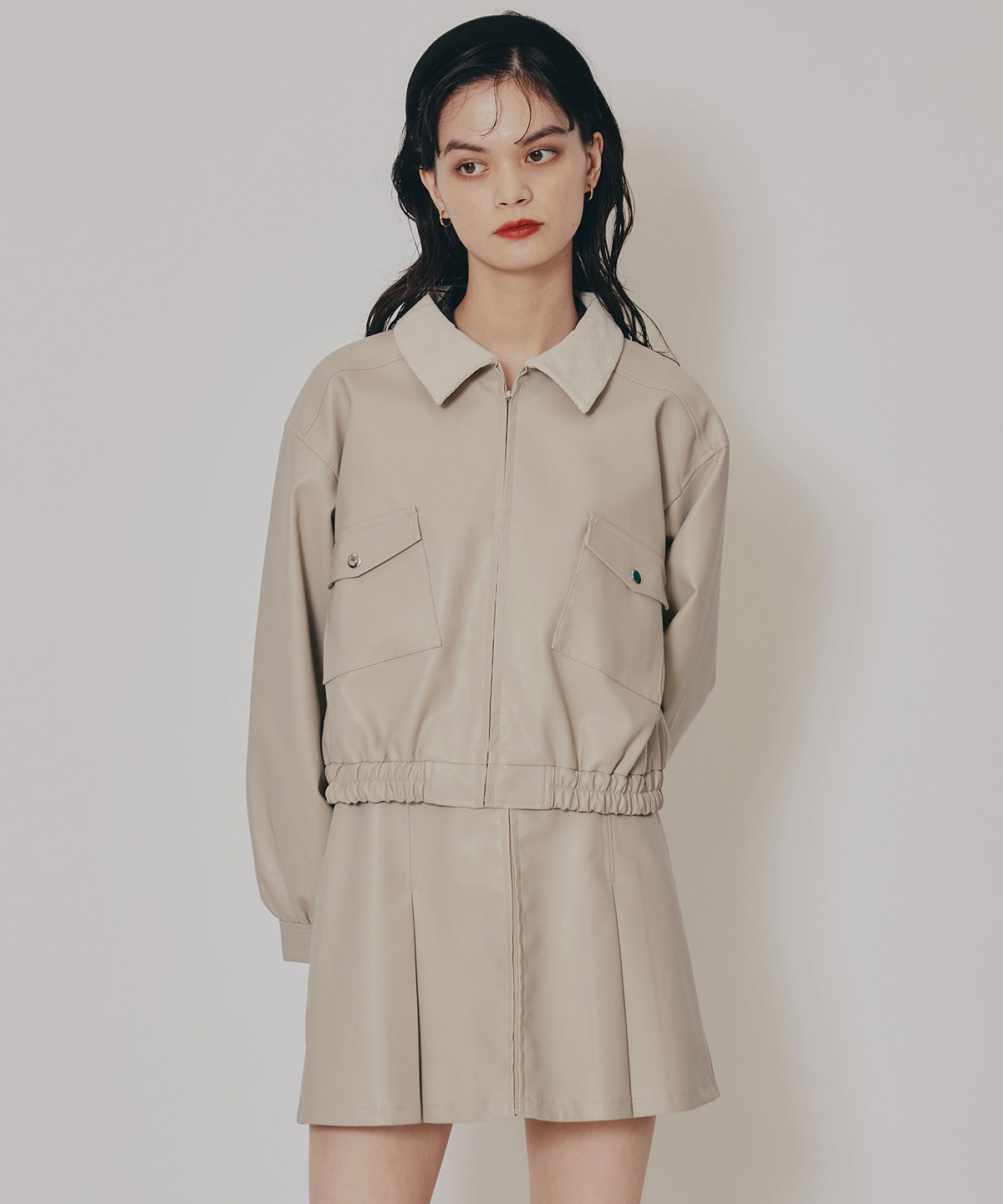 【セットアップ可能】フェイクレザージップブルゾン