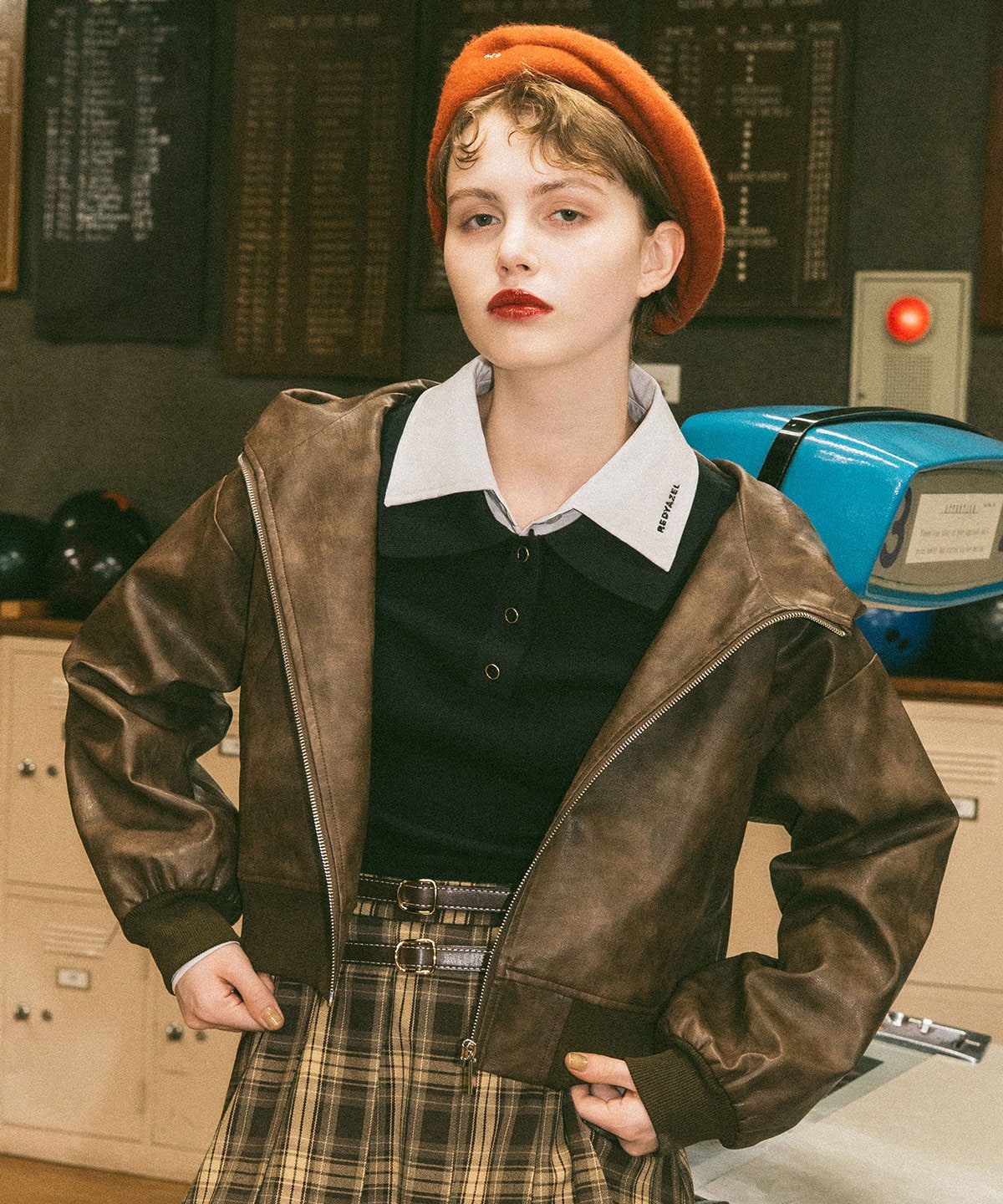 ヴィンテージライクレザーフーディブルゾン