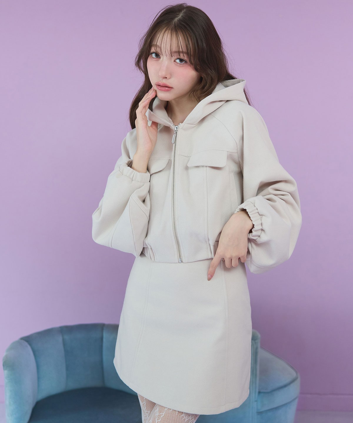 【セットアップ可能】ビッグスリーブフードショートブルゾン