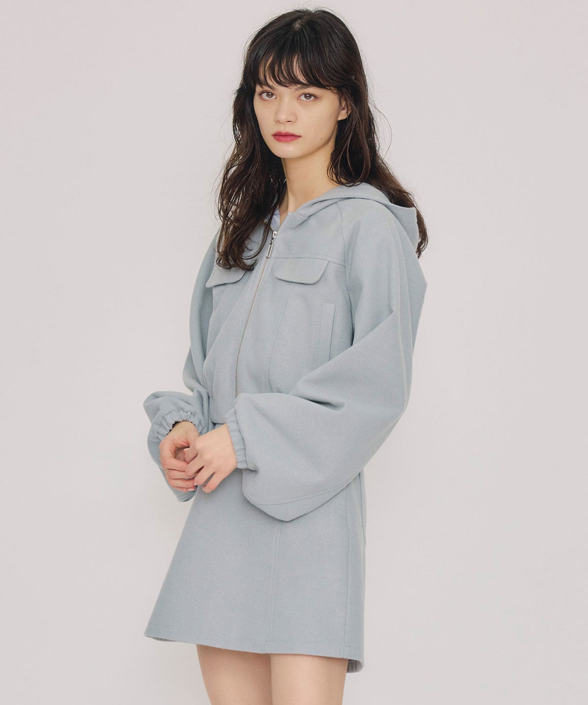 【セットアップ可能】ビッグスリーブフードショートブルゾン