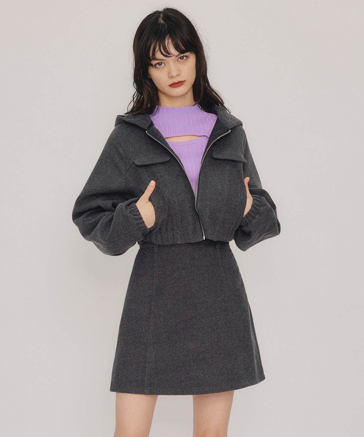 【セットアップ可能】ビッグスリーブフードショートブルゾン