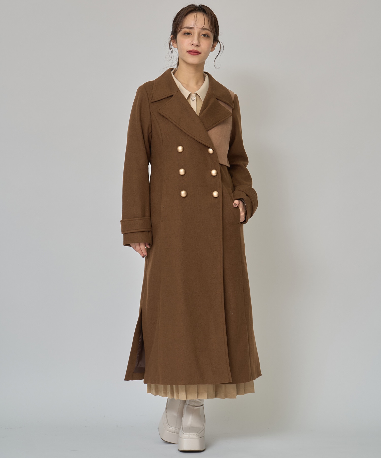 バイカラースリムチェスターコート