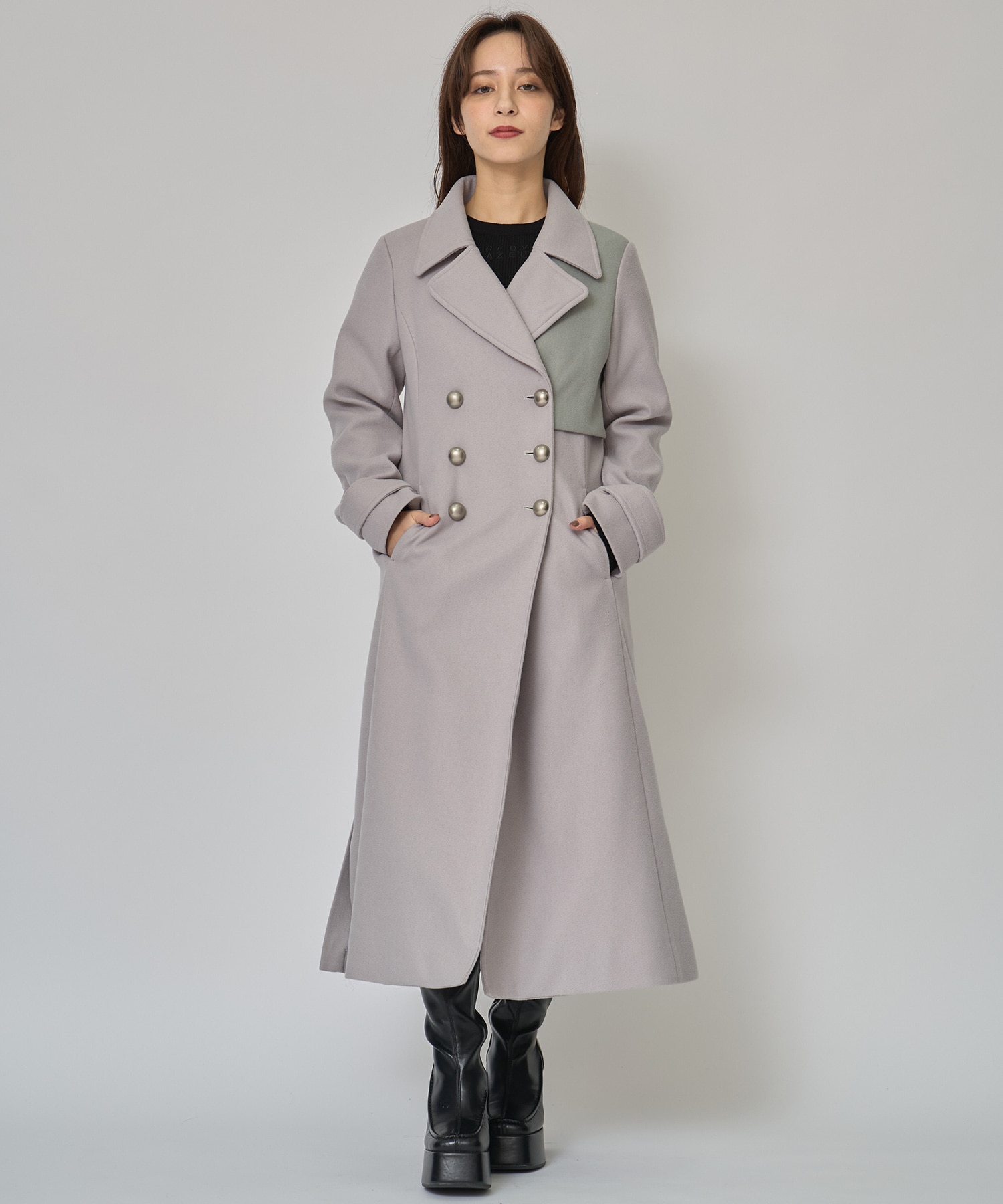 バイカラースリムチェスターコート