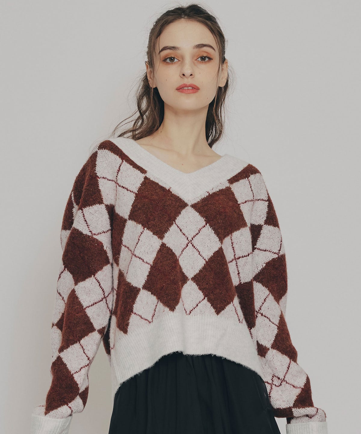 アーガイルVネックニットプルオーバー