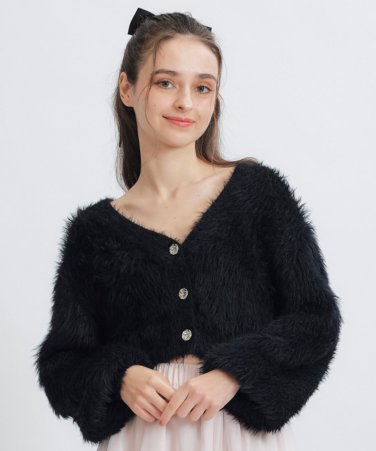 コンパクトシャギーニットカーディガン