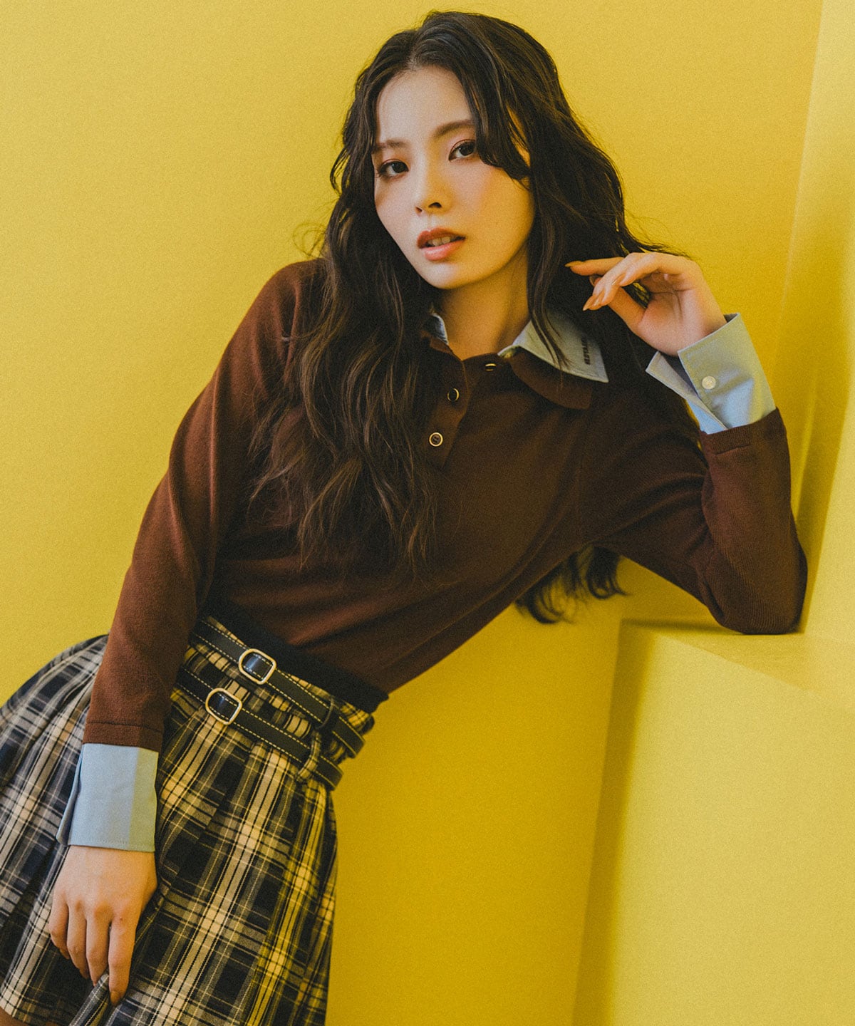 ダブルカラーポロニットトップス