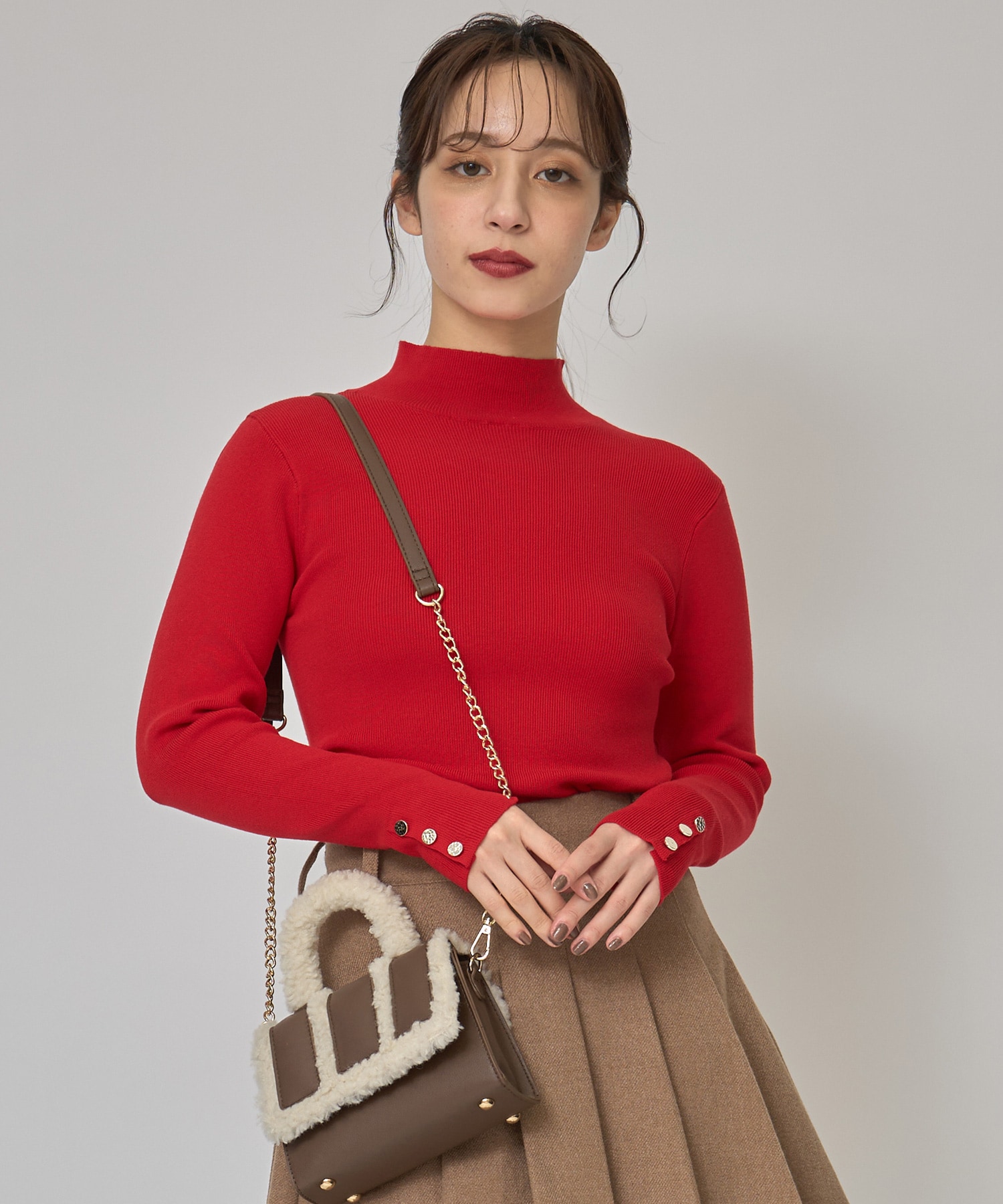 2WAYハイネックボタンニットトップス