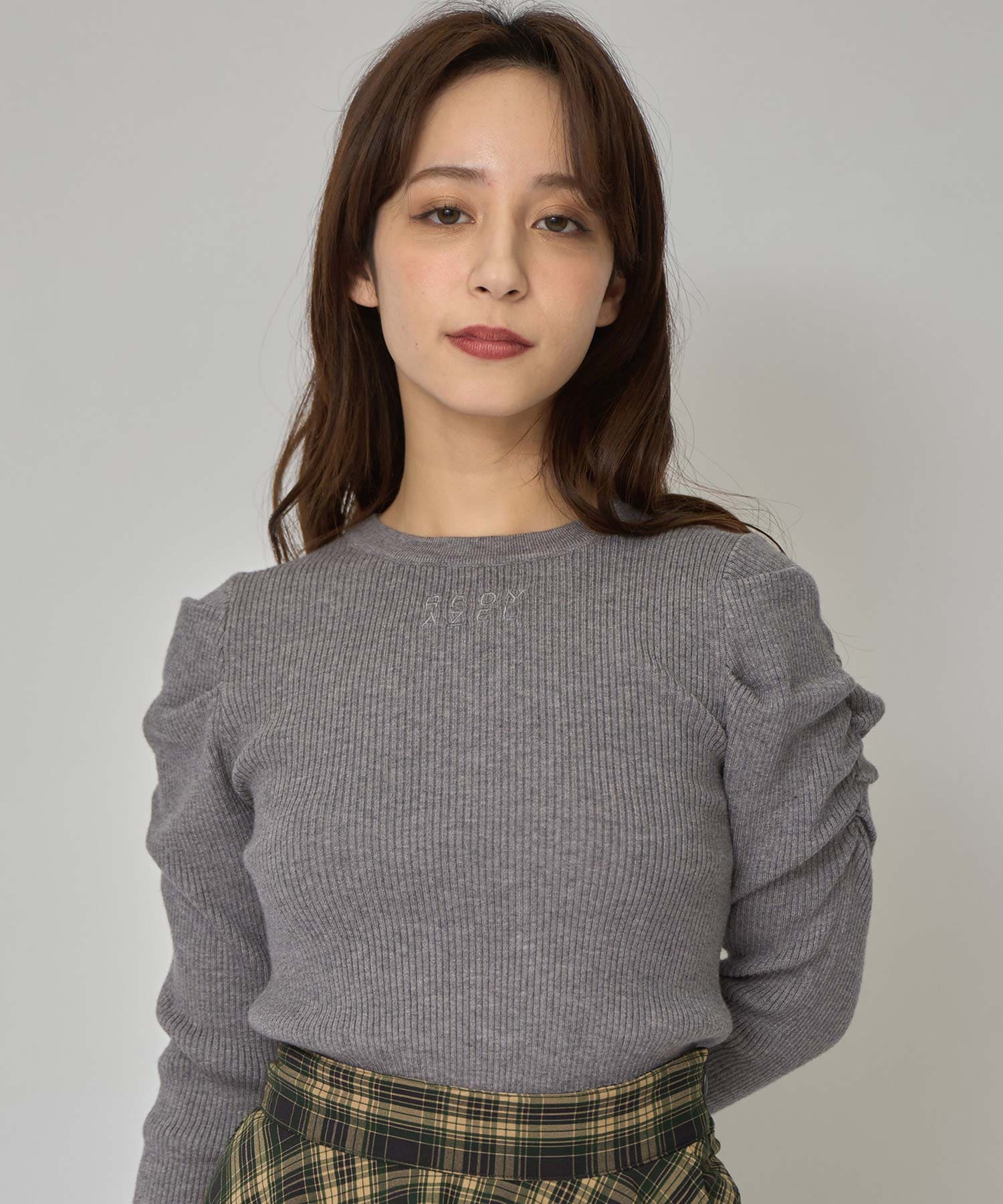 パワショルロゴリブニットトップス