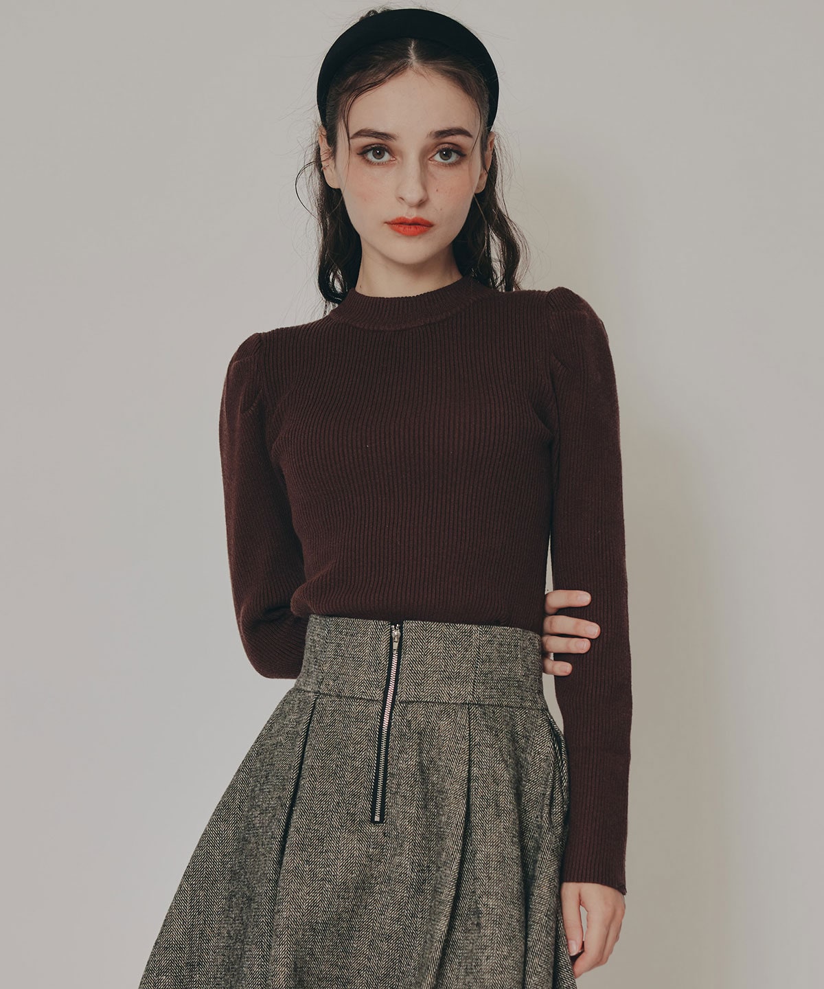 パワショルボトルネックニットトップス