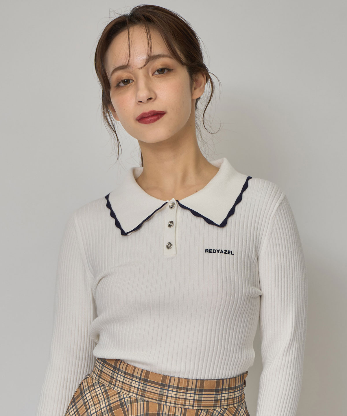 スカラカラーポロニットプルオーバー