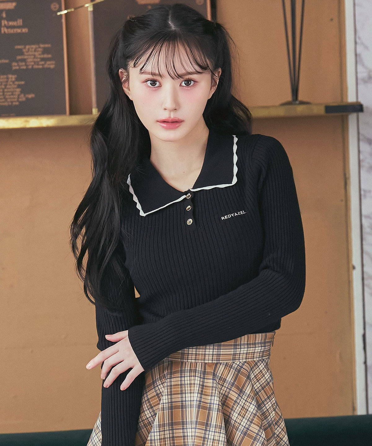 スカラカラーポロニットプルオーバー