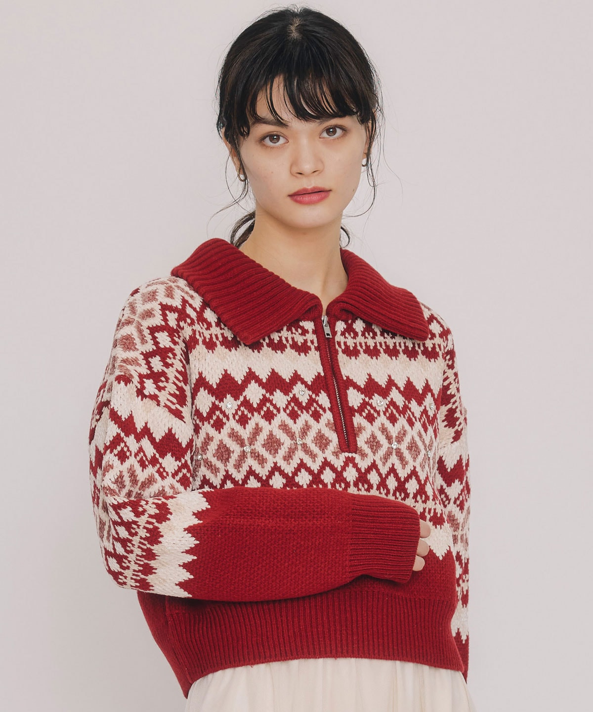 ビジューノルディックデザインニットプルオーバー