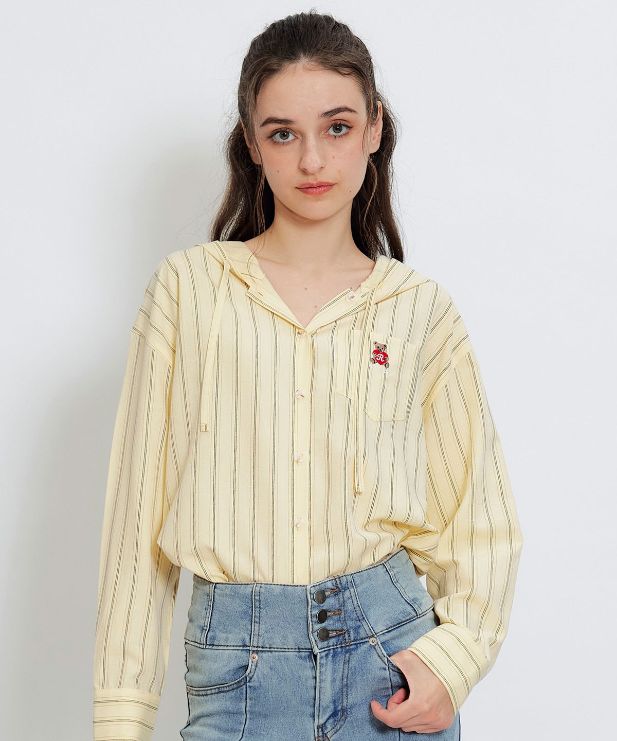 【2/13(金) 昼12時発売開始】Azelyハートストライプフードシャツブラウス