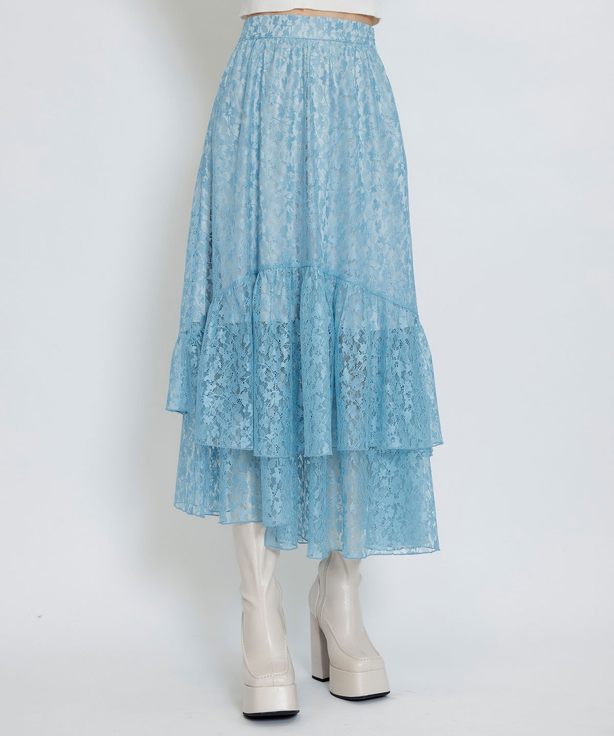スリットレースフレアロングスカート