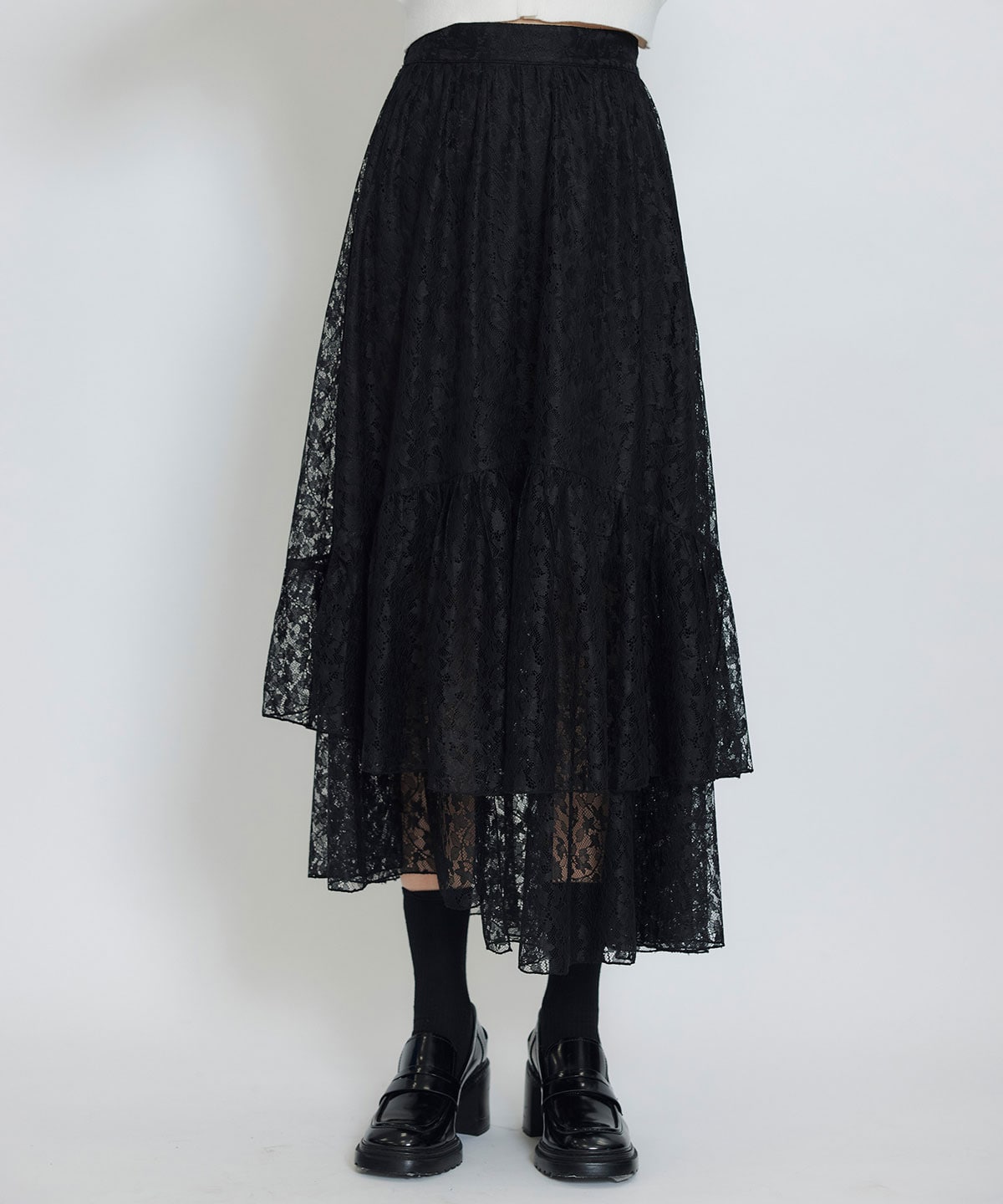 スリットレースフレアロングスカート