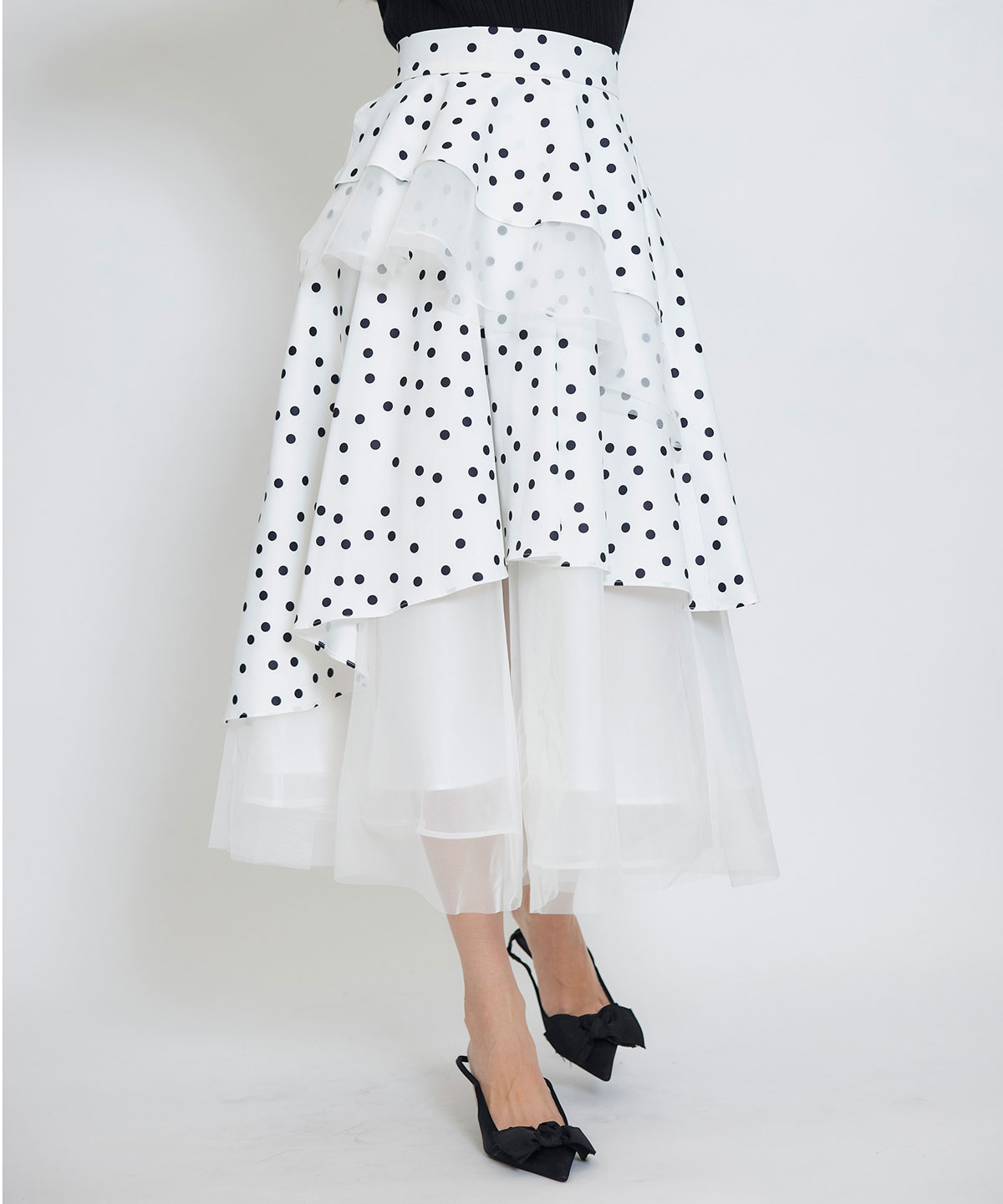 ドットチュールティアードロングスカート