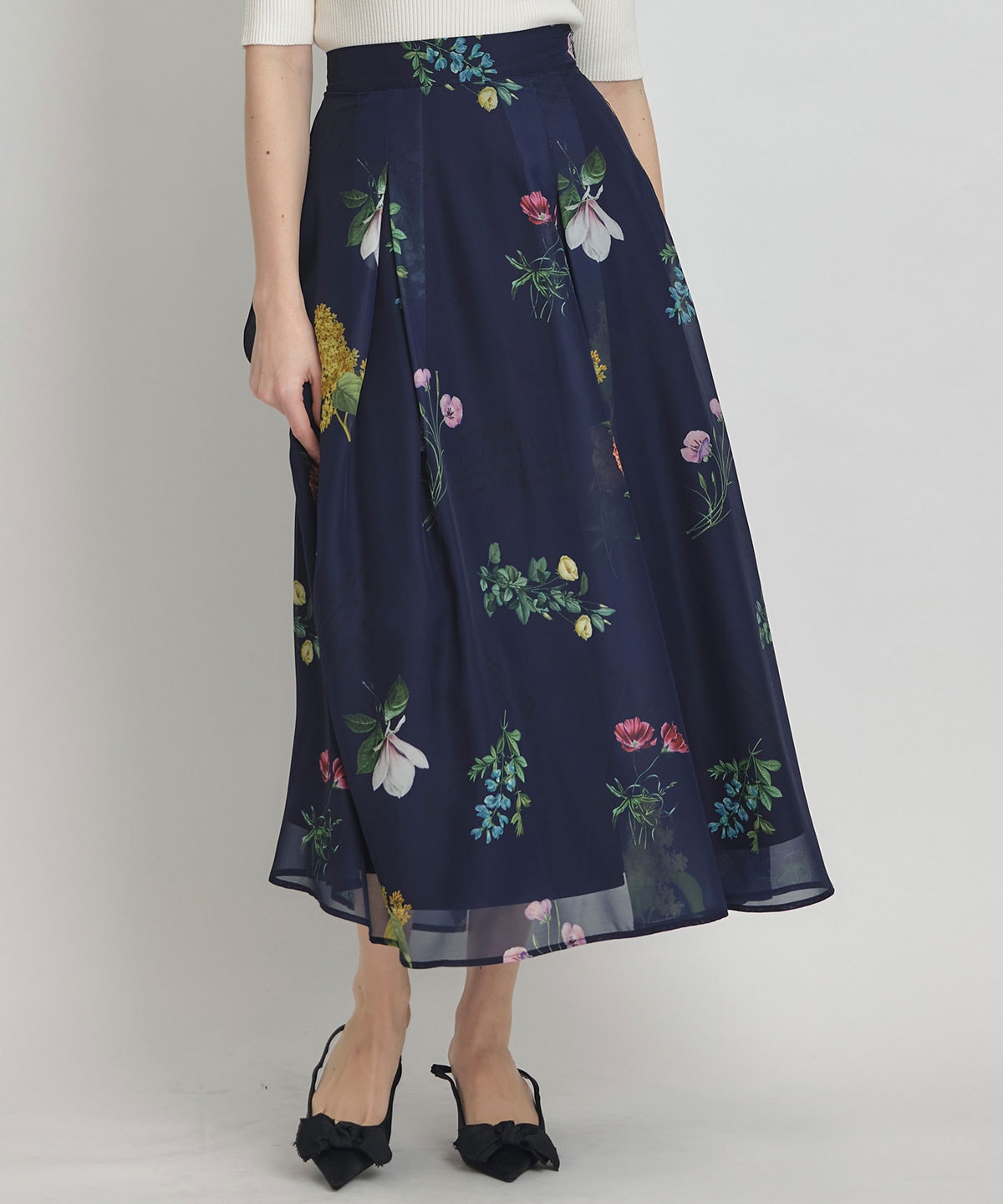 【Sheer Flower Series】シアーフラワータックフレアロングスカート