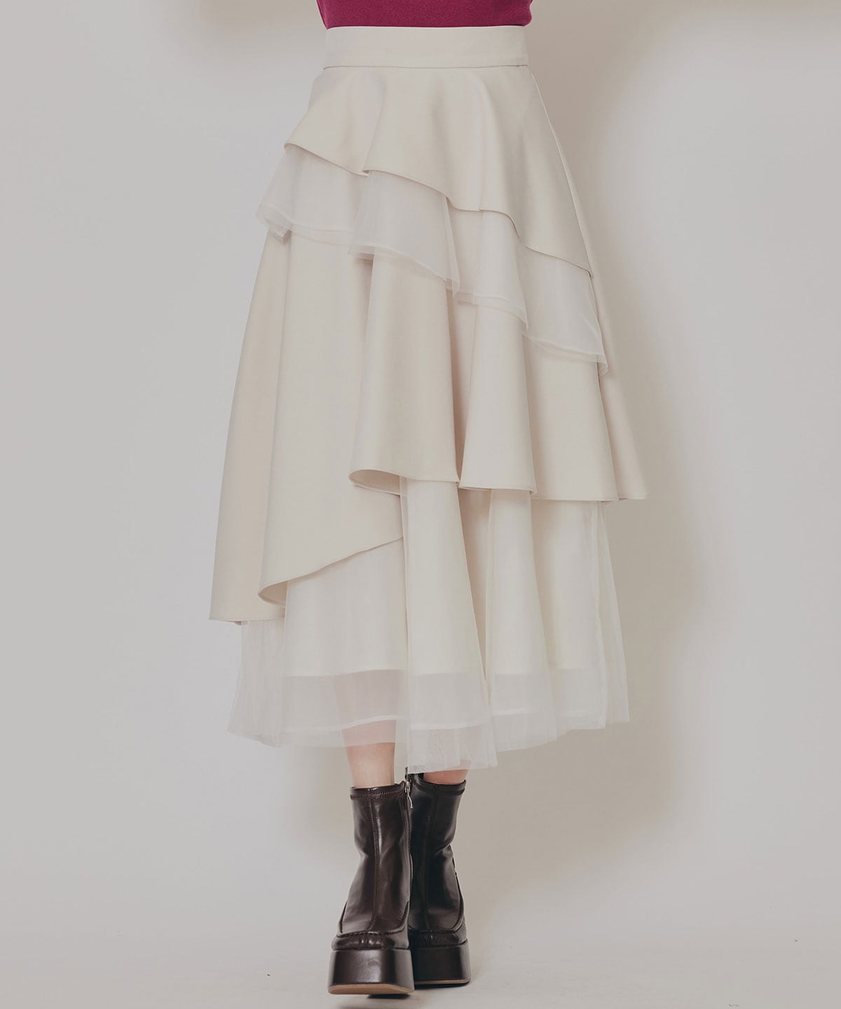 シアーMIXティアードロングスカート