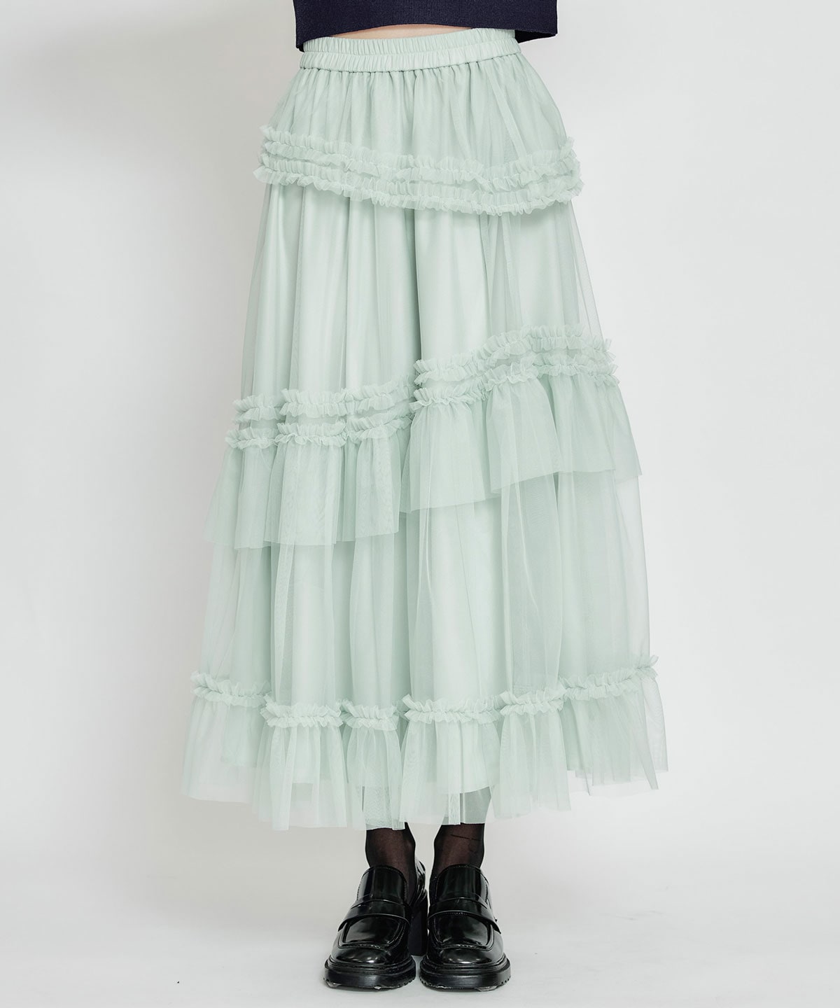 ソフトチュールフリルロングスカート