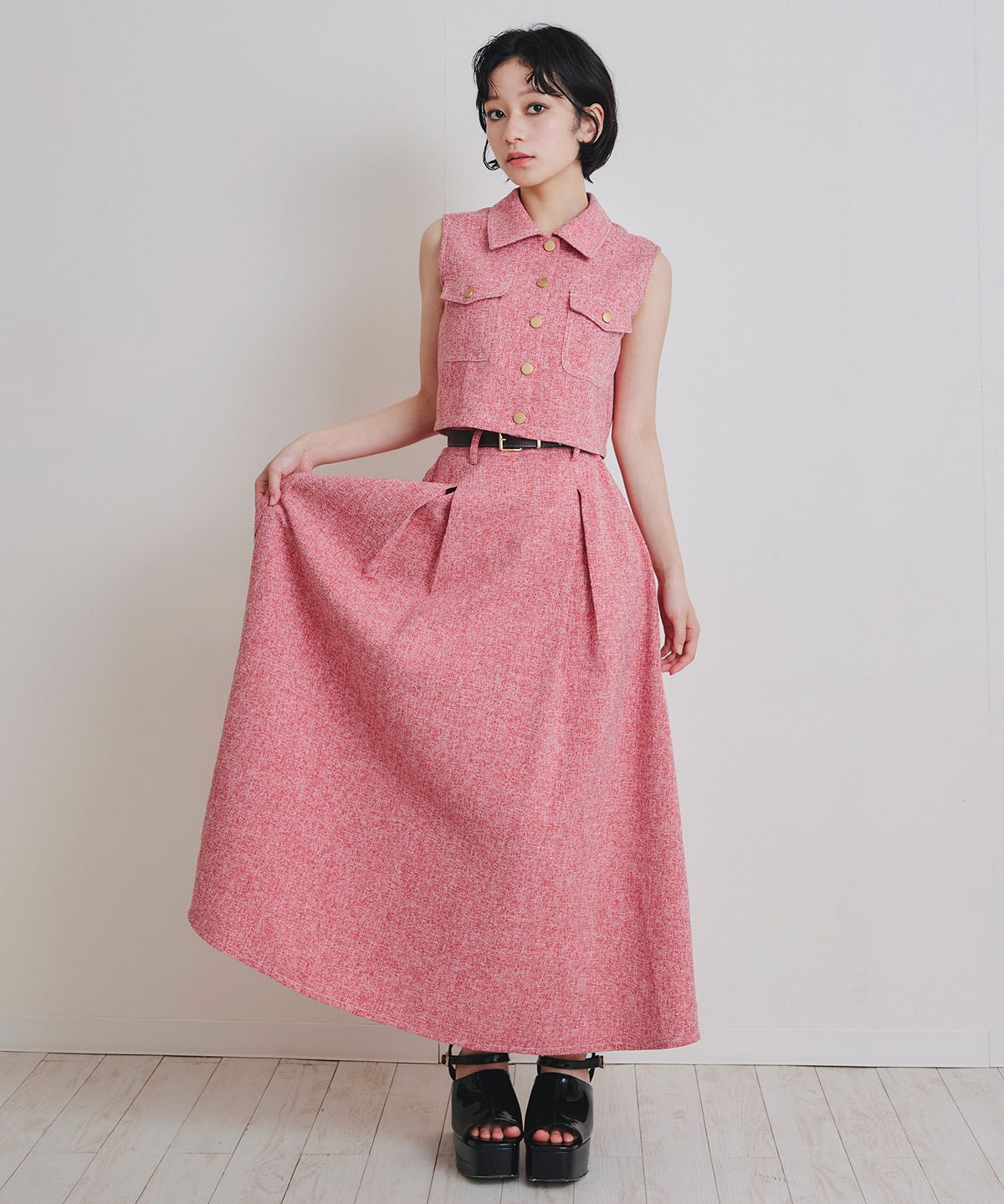 サマーツイードベスト×ロングフレアスカート