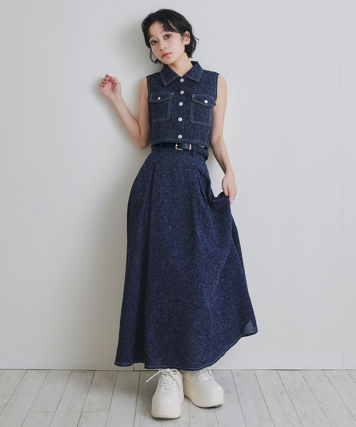 サマーツイードベスト×ロングフレアスカート