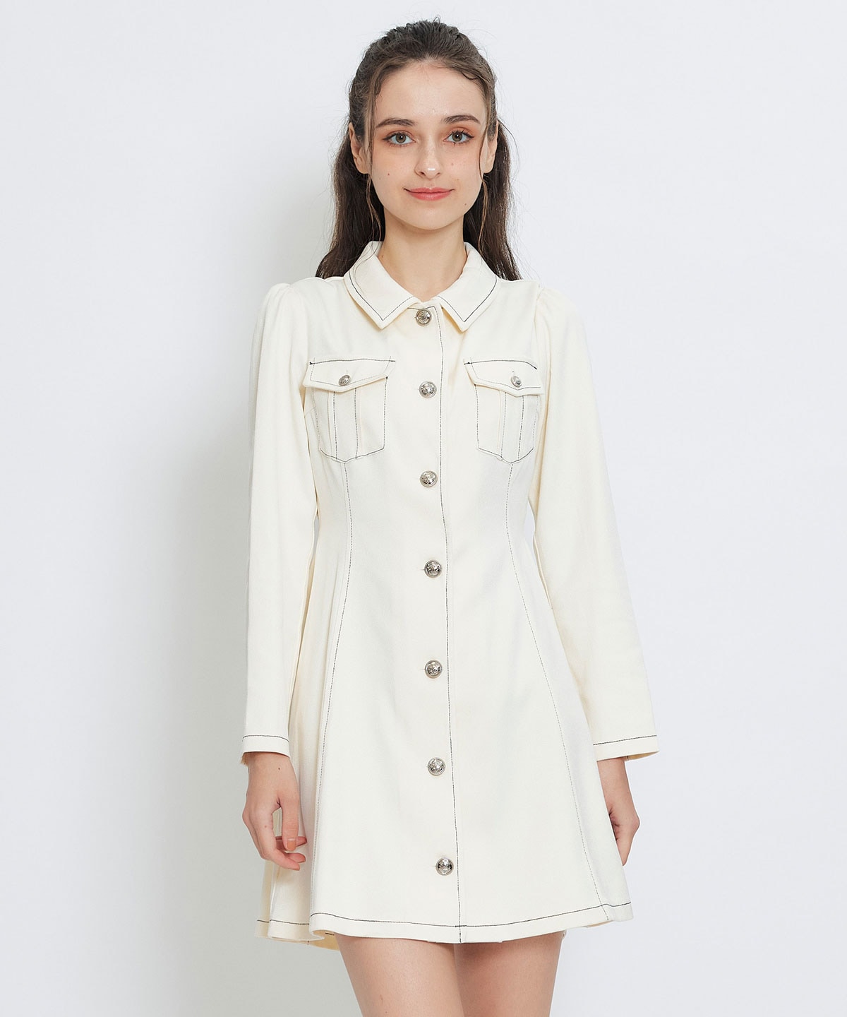 デニムステッチミニシャツワンピース