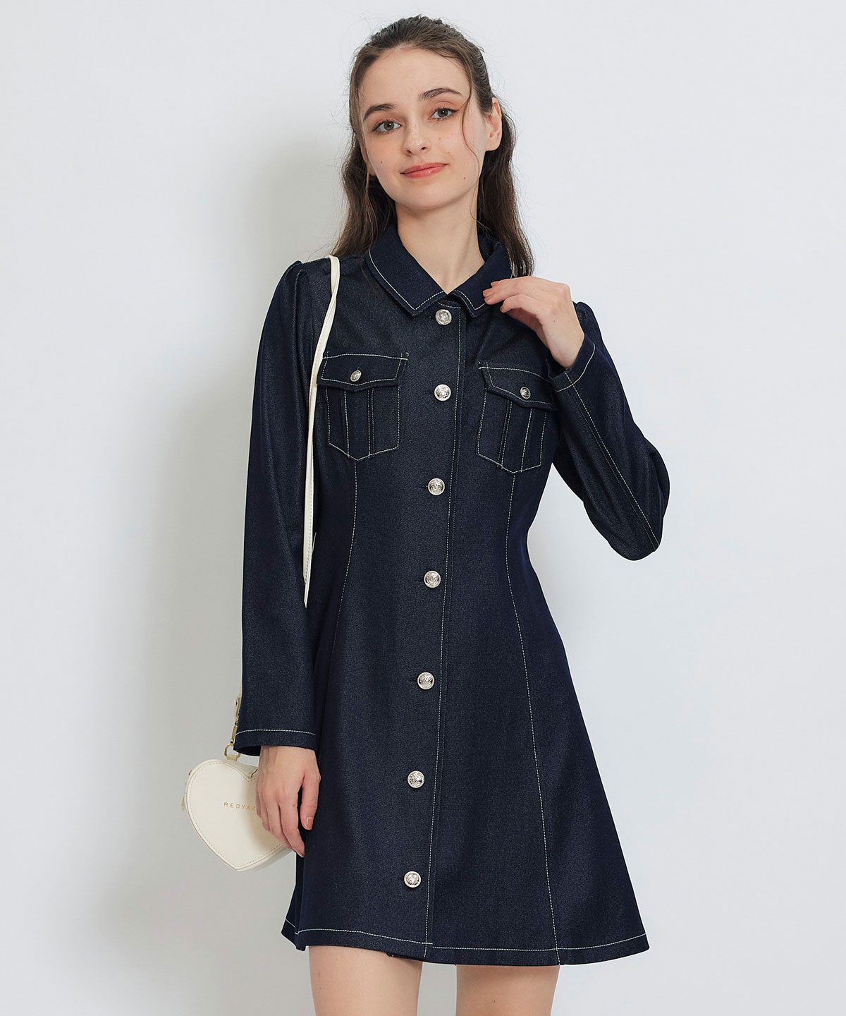 デニムステッチミニシャツワンピース