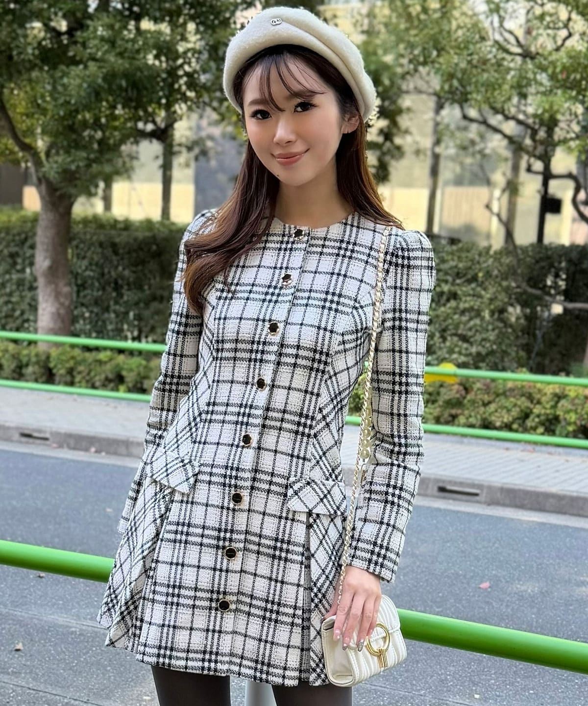 バイアスチェックツイードミニワンピース