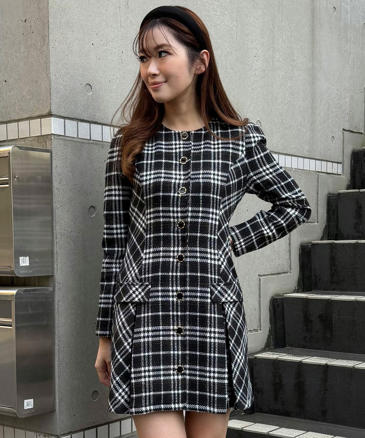 バイアスチェックツイードミニワンピース