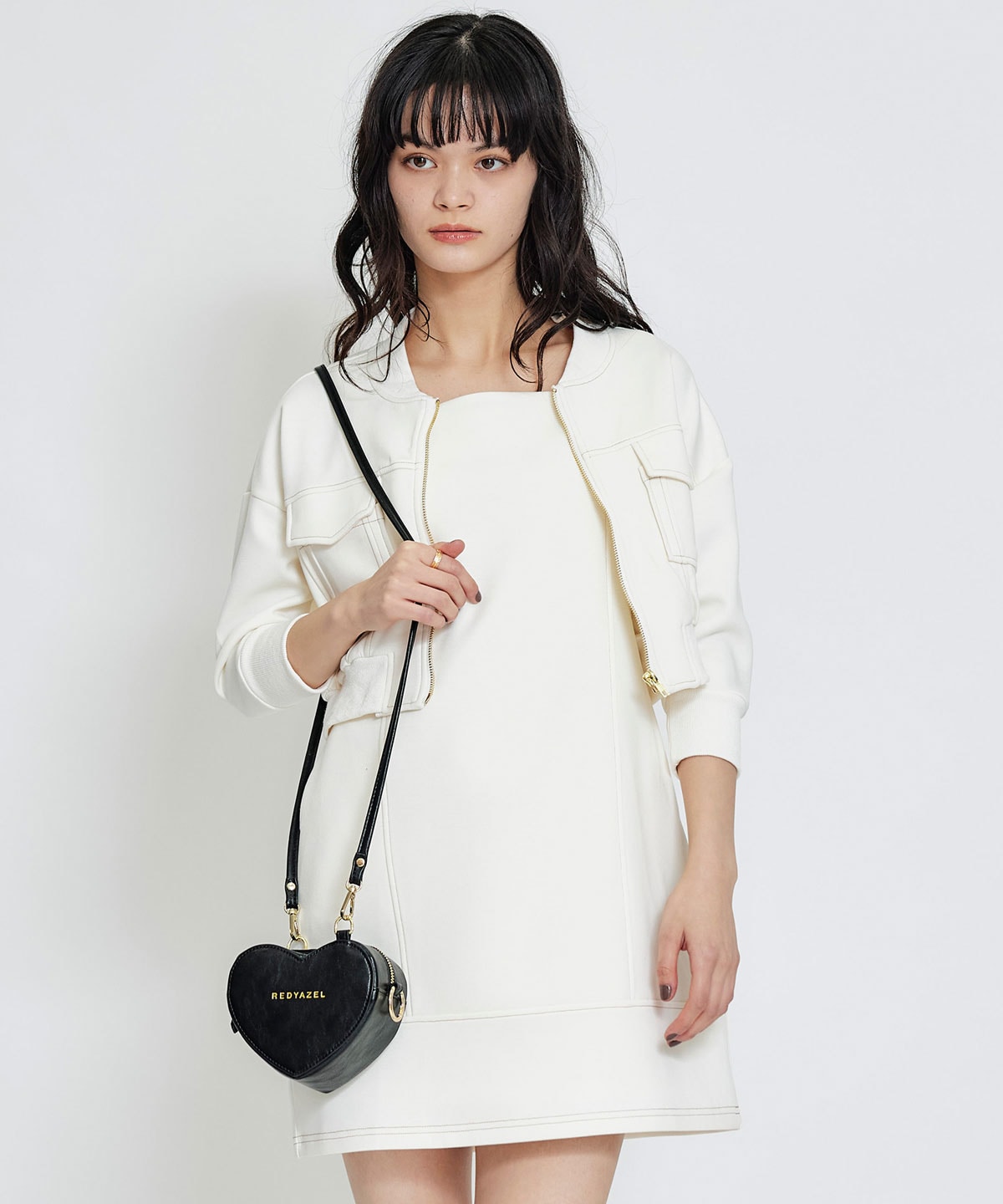 【セットアップ可能】バイカラーステッチカットミニワンピース