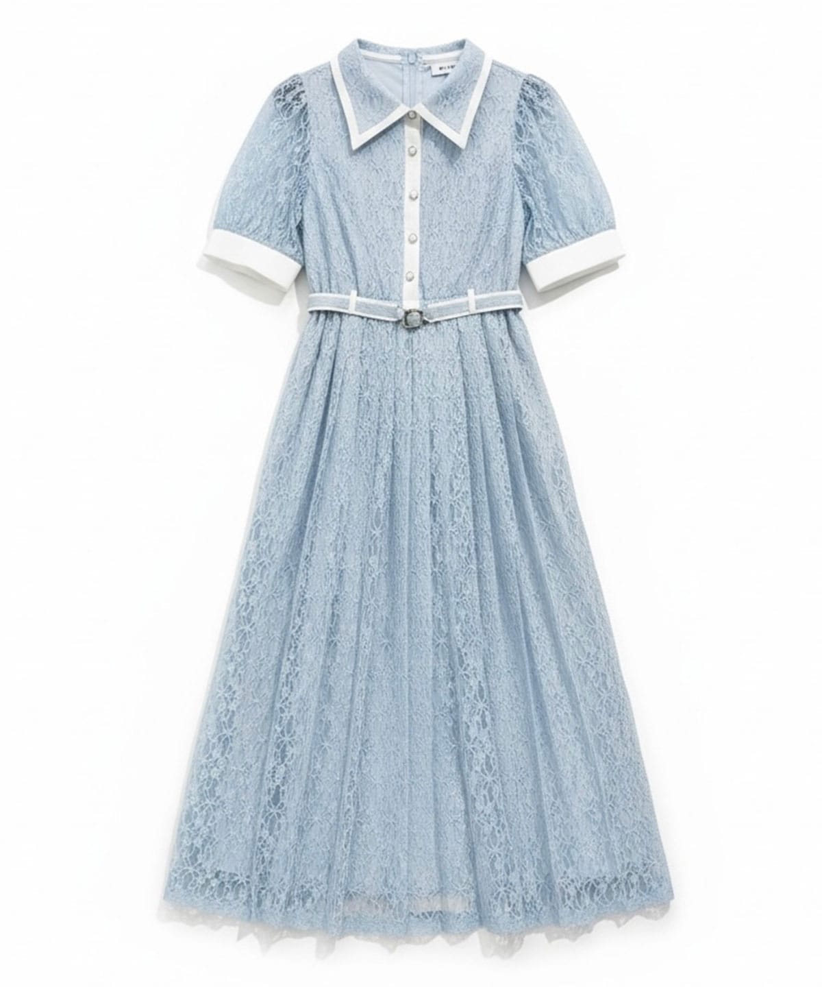 レースバイカラープリーツロングワンピース