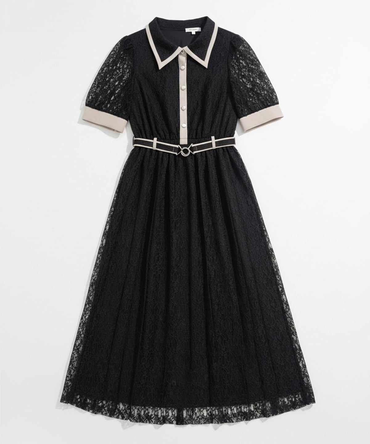 レースバイカラープリーツロングワンピース