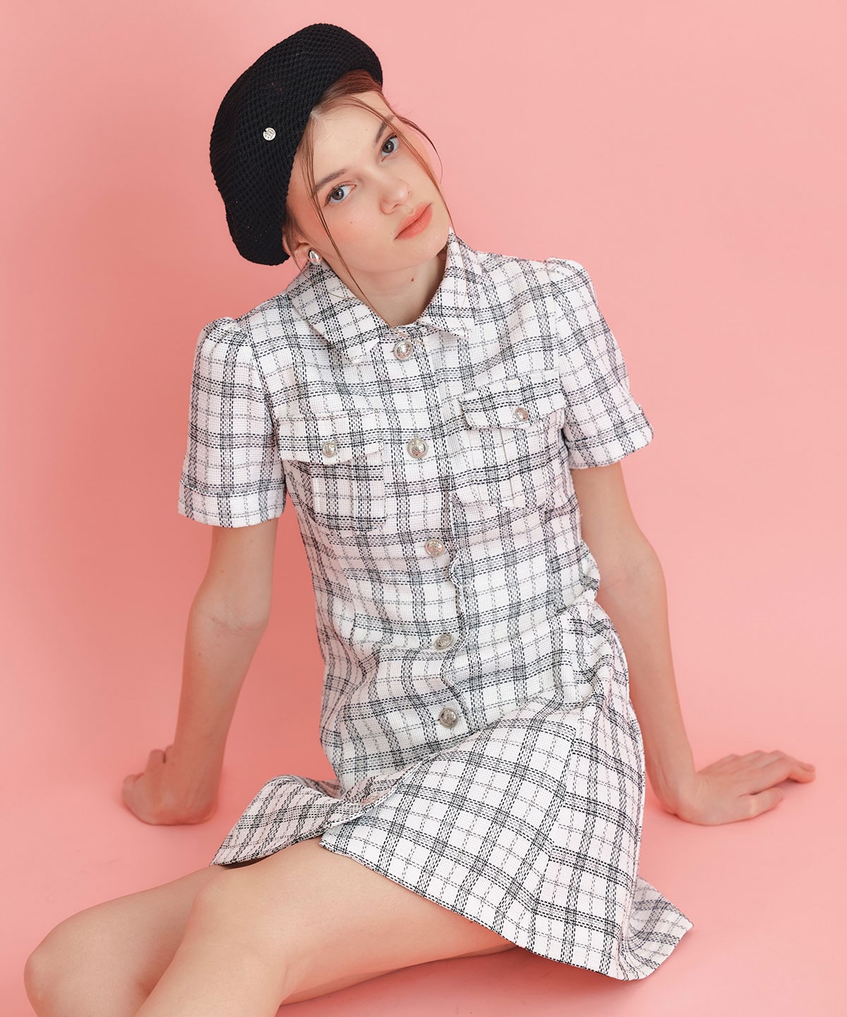 サマーツイードチェックシャツミニワンピース