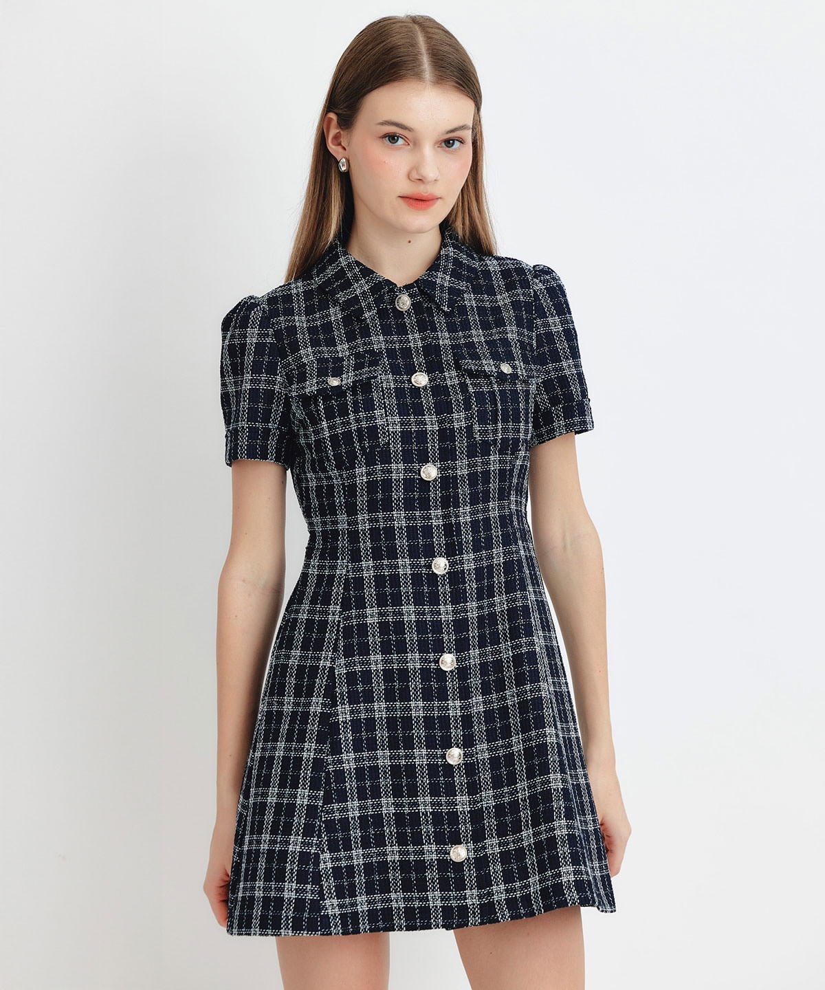 サマーツイードチェックシャツミニワンピース