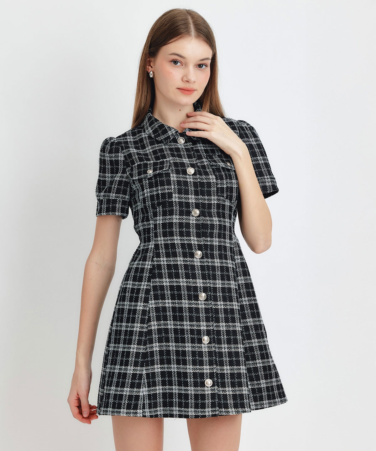 サマーツイードチェックシャツミニワンピース