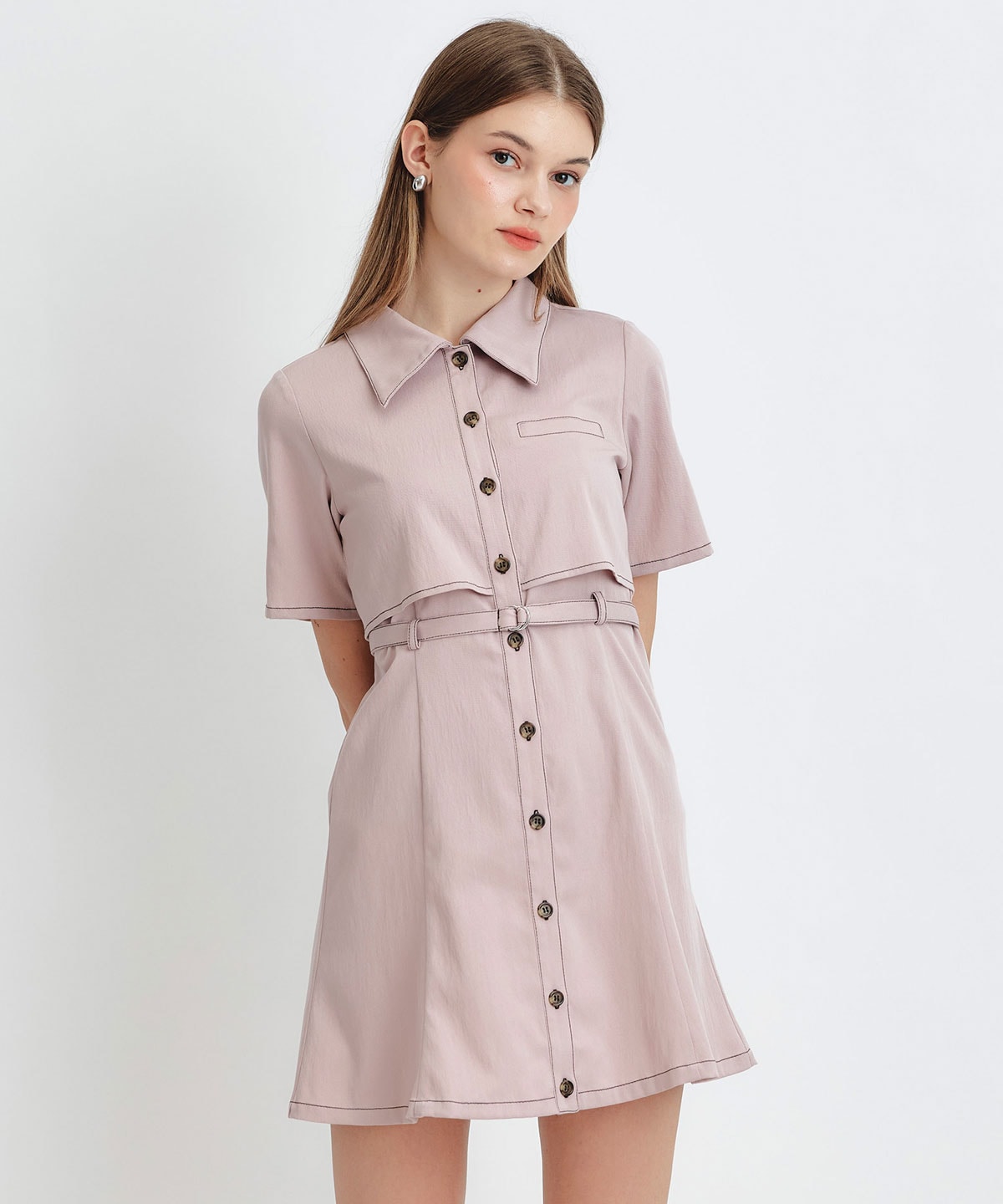 レイヤードライクコントラストフレアミニワンピース